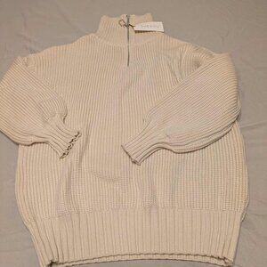 Shekou Pullover Womens 2XL Pearl Knit Ivory Mock Turtle Neck w 1/4 Zipper - NWT